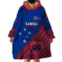 Personalised Samoa Football Wearable Blanket Hoodie Samoan Coat Of Arm Polynesian Sporty Style - Wonder Print Shop