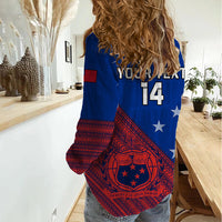 Personalised Samoa Football Women Casual Shirt Samoan Coat Of Arm Polynesian Sporty Style - Wonder Print Shop