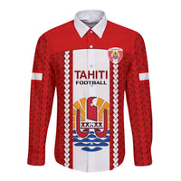 Tahitian Football Long Sleeve Button Shirt Tahiti Coat Of Arm Polynesian Sporty Style - Wonder Print Shop