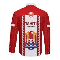 Tahitian Football Long Sleeve Button Shirt Tahiti Coat Of Arm Polynesian Sporty Style - Wonder Print Shop
