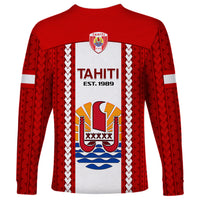 Tahitian Football Long Sleeve Shirt Tahiti Coat Of Arm Polynesian Sporty Style - Wonder Print Shop