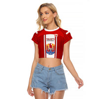 Tahitian Football Raglan Cropped T Shirt Tahiti Coat Of Arm Polynesian Sporty Style - Wonder Print Shop