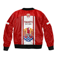 Tahitian Football Sleeve Zip Bomber Jacket Tahiti Coat Of Arm Polynesian Sporty Style - Wonder Print Shop