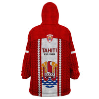 Tahitian Football Wearable Blanket Hoodie Tahiti Coat Of Arm Polynesian Sporty Style - Wonder Print Shop