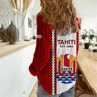 Tahitian Football Women Casual Shirt Tahiti Coat Of Arm Polynesian Sporty Style - Wonder Print Shop