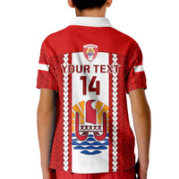 Personalised Tahitian Football Kid Polo Shirt Tahiti Coat Of Arm Polynesian Sporty Style - Wonder Print Shop