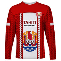 Personalised Tahitian Football Long Sleeve Shirt Tahiti Coat Of Arm Polynesian Sporty Style - Wonder Print Shop