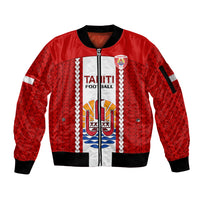 Personalised Tahitian Football Sleeve Zip Bomber Jacket Tahiti Coat Of Arm Polynesian Sporty Style - Wonder Print Shop