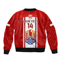 Personalised Tahitian Football Sleeve Zip Bomber Jacket Tahiti Coat Of Arm Polynesian Sporty Style - Wonder Print Shop
