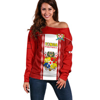 Tonga Football Off Shoulder Sweater Tongan Ngatu Pattern Sporty Style - Wonder Print Shop