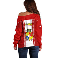 Tonga Football Off Shoulder Sweater Tongan Ngatu Pattern Sporty Style - Wonder Print Shop