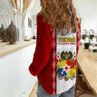 Tonga Football Women Casual Shirt Tongan Ngatu Pattern Sporty Style - Wonder Print Shop