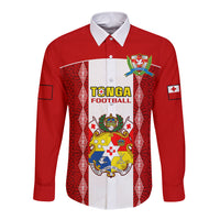 Personalised Tonga Football Long Sleeve Button Shirt Tongan Ngatu Pattern Sporty Style - Wonder Print Shop