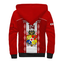 Personalised Tonga Football Sherpa Hoodie Tongan Ngatu Pattern Sporty Style - Wonder Print Shop