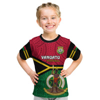 Vanuatu Football Kid T Shirt Vanuatuan Coat Of Arm Polynesian Flag Style - Wonder Print Shop