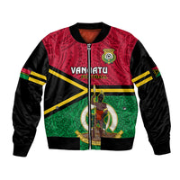Vanuatu Football Sleeve Zip Bomber Jacket Vanuatuan Coat Of Arm Polynesian Flag Style - Wonder Print Shop