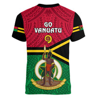 Vanuatu Football Women V Neck T Shirt Vanuatuan Coat Of Arm Polynesian Flag Style - Wonder Print Shop