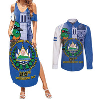 El Salvador Independence Day Couples Matching Summer Maxi Dress and Long Sleeve Button Shirt 203rd Anniversary Torogoz Bird - Wonder Print Shop