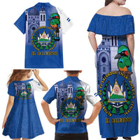El Salvador Independence Day Family Matching Off Shoulder Maxi Dress and Hawaiian Shirt 203rd Anniversary Torogoz Bird - Wonder Print Shop