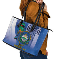El Salvador Independence Day Leather Tote Bag 203rd Anniversary Torogoz Bird - Wonder Print Shop