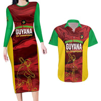 Custom Guyana Cricket Couples Matching Long Sleeve Bodycon Dress and Hawaiian Shirt Go Amazon Warriors Marble Pattern - Wonder Print Shop