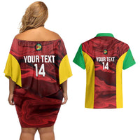 Custom Guyana Cricket Couples Matching Off Shoulder Short Dress and Hawaiian Shirt Go Amazon Warriors Marble Pattern - Wonder Print Shop