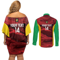 Custom Guyana Cricket Couples Matching Off Shoulder Short Dress and Long Sleeve Button Shirt Go Amazon Warriors Marble Pattern - Wonder Print Shop