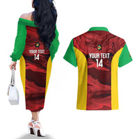 Custom Guyana Cricket Couples Matching Off The Shoulder Long Sleeve Dress and Hawaiian Shirt Go Amazon Warriors Marble Pattern - Wonder Print Shop