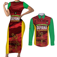 Custom Guyana Cricket Couples Matching Short Sleeve Bodycon Dress and Long Sleeve Button Shirt Go Amazon Warriors Marble Pattern - Wonder Print Shop