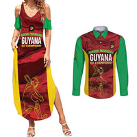 Custom Guyana Cricket Couples Matching Summer Maxi Dress and Long Sleeve Button Shirt Go Amazon Warriors Marble Pattern - Wonder Print Shop