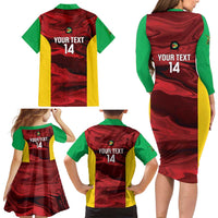 Custom Guyana Cricket Family Matching Long Sleeve Bodycon Dress and Hawaiian Shirt Go Amazon Warriors Marble Pattern - Wonder Print Shop