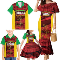 Custom Guyana Cricket Family Matching Mermaid Dress and Hawaiian Shirt Go Amazon Warriors Marble Pattern - Wonder Print Shop