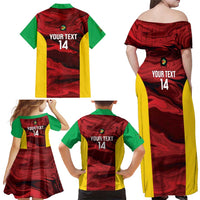 Custom Guyana Cricket Family Matching Off Shoulder Maxi Dress and Hawaiian Shirt Go Amazon Warriors Marble Pattern - Wonder Print Shop