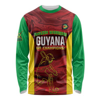 Custom Guyana Cricket Long Sleeve Shirt Go Amazon Warriors Marble Pattern - Wonder Print Shop