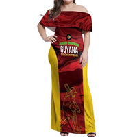Custom Guyana Cricket Off Shoulder Maxi Dress Go Amazon Warriors Marble Pattern - Wonder Print Shop