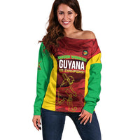 Custom Guyana Cricket Off Shoulder Sweater Go Amazon Warriors Marble Pattern - Wonder Print Shop