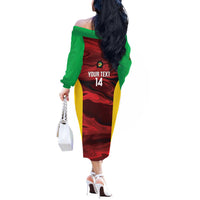 Custom Guyana Cricket Off The Shoulder Long Sleeve Dress Go Amazon Warriors Marble Pattern - Wonder Print Shop