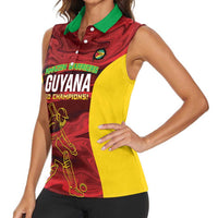 Custom Guyana Cricket Women Sleeveless Polo Shirt Go Amazon Warriors Marble Pattern - Wonder Print Shop
