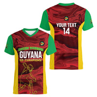 Custom Guyana Cricket Women V-Neck T-Shirt Go Amazon Warriors Marble Pattern - Wonder Print Shop