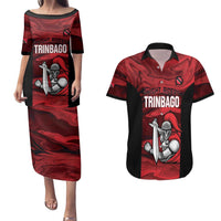 Custom Trinbago Cricket Couples Matching Puletasi and Hawaiian Shirt Go Knight Riders Marble Pattern - Wonder Print Shop