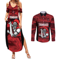 Custom Trinbago Cricket Couples Matching Summer Maxi Dress and Long Sleeve Button Shirt Go Knight Riders Marble Pattern - Wonder Print Shop