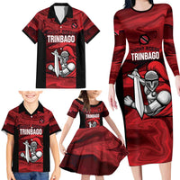 Custom Trinbago Cricket Family Matching Long Sleeve Bodycon Dress and Hawaiian Shirt Go Knight Riders Marble Pattern - Wonder Print Shop