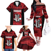 Custom Trinbago Cricket Family Matching Off The Shoulder Long Sleeve Dress and Hawaiian Shirt Go Knight Riders Marble Pattern - Wonder Print Shop