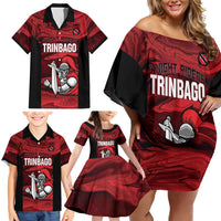 Custom Trinbago Cricket Family Matching Off Shoulder Short Dress and Hawaiian Shirt Go Knight Riders Marble Pattern - Wonder Print Shop