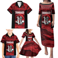 Custom Trinbago Cricket Family Matching Puletasi and Hawaiian Shirt Go Knight Riders Marble Pattern - Wonder Print Shop