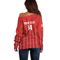 Custom Canada Rugby 2026 Off Shoulder Sweater Maple Leaf Striped Line Style