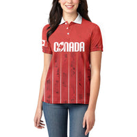 Custom Canada Rugby 2026 Women Polo Shirt Maple Leaf Striped Line Style