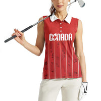 Custom Canada Rugby 2026 Women Sleeveless Polo Shirt Maple Leaf Striped Line Style