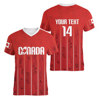 Custom Canada Rugby 2026 Women V-Neck T-Shirt Maple Leaf Striped Line Style