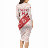 Custom Georgia Rugby 2026 Long Sleeve Bodycon Dress Georgian Folk Pattern